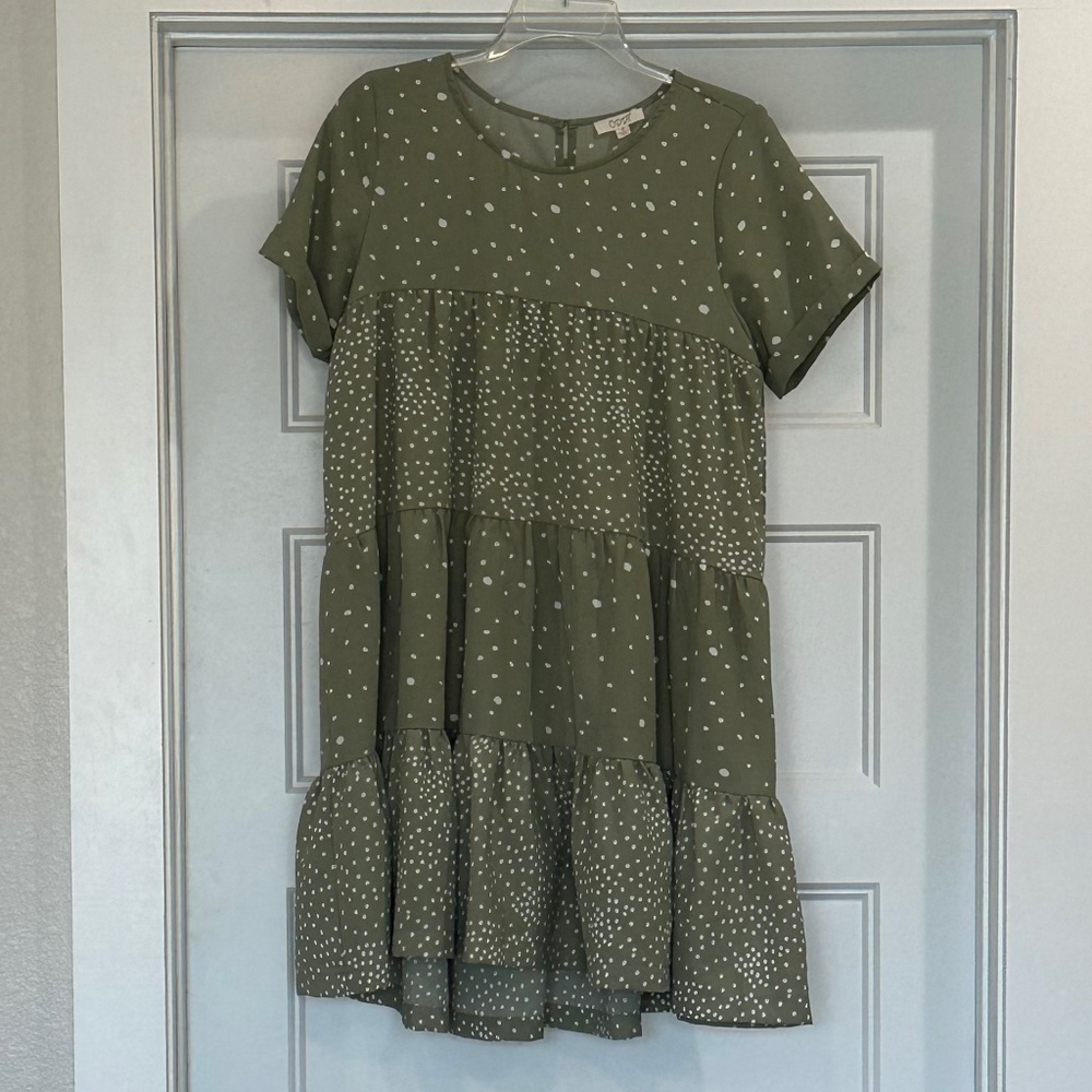Spotted Green and White Short Ruffle Dress